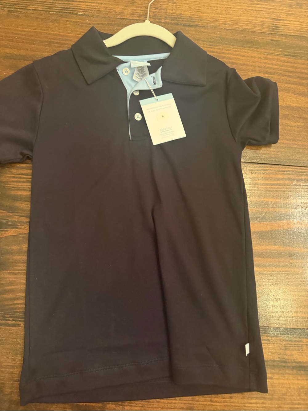 bella bliss Navy Short Sleeve Polo with Light Blue Trim